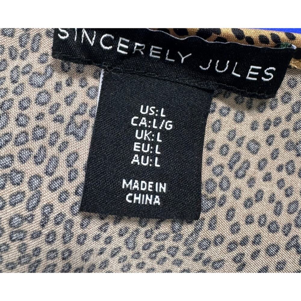 Sincerely Jules Large Satin Wrap Top Gold Brown Animal Print Top - Picture 4 of 9